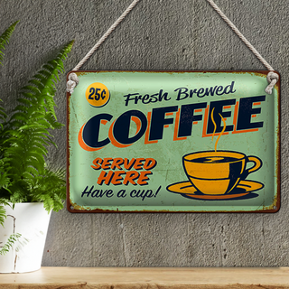 Blechschild Kaffee 30x20cm Retro fresh brewed Coffee Served