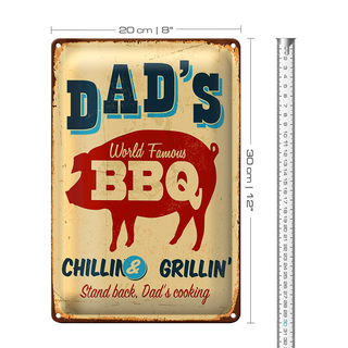 Blechschild Retro 20x30cm dad`s world famous BBQ grillin