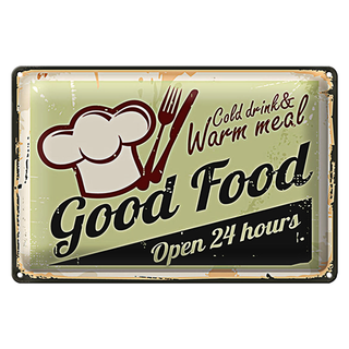 Blechschild Good Food 30x20cm gold drink open 24