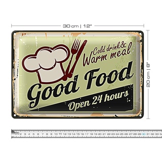 Blechschild Good Food 30x20cm gold drink open 24