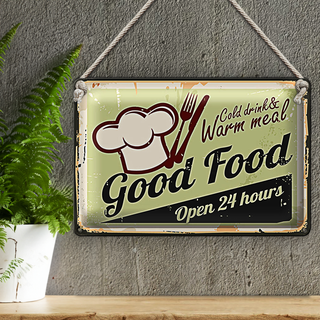 Blechschild Good Food 30x20cm gold drink open 24