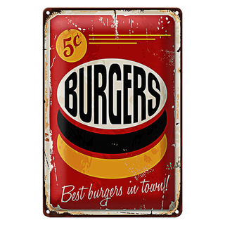 Blechschild burgers 20x30cm best in town Fast food