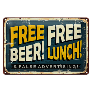 Blechschild Bier 30x20cm Free beer lunch Retro