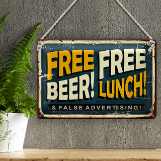 Blechschild Bier 30x20cm Free beer lunch Retro