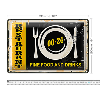 Blechschild Restaurant 30x20cm Fine Food Drinks Essen