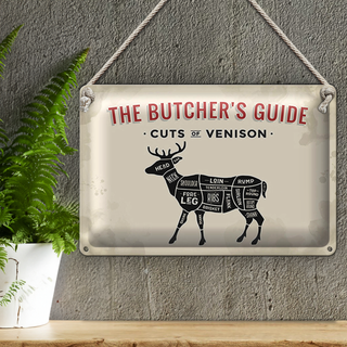 Blechschild Metzgerei 30x20cm cuts of Venison Reh