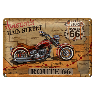 Blechschild Motorrad 30x20cm America`s main street route 66