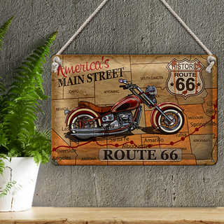 Blechschild Motorrad 30x20cm America`s main street route 66
