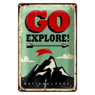Blechschild Retro 20x30cm National Park go explore Pfeil rechts