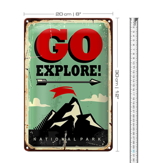 Blechschild Retro 20x30cm National Park go explore Pfeil rechts