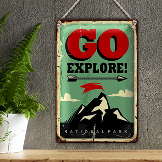 Blechschild Retro 20x30cm National Park go explore Pfeil rechts