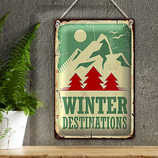 Blechschild Retro 20x30cm Ski winter destinations Abenteuer