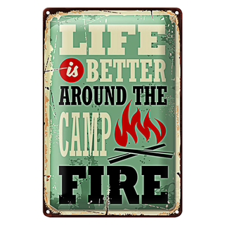 Blechschild Retro 20x30cm Camping campfire life is better