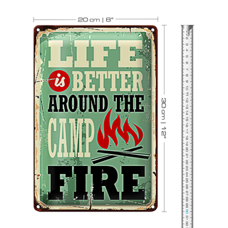 Blechschild Retro 20x30cm Camping campfire life is better
