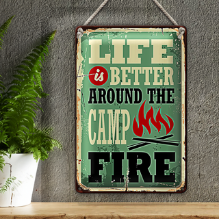 Blechschild Retro 20x30cm Camping campfire life is better