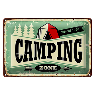 Blechschild Retro 30x20cm Camping Zone Outdoor Abenteuer