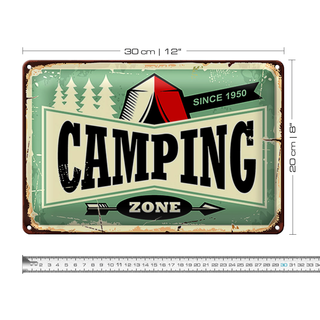 Blechschild Retro 30x20cm Camping Zone Outdoor Abenteuer