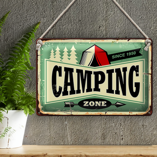Blechschild Retro 30x20cm Camping Zone Outdoor Abenteuer