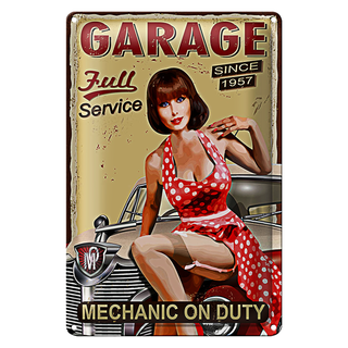 Blechschild Pinup 20x30cm Retro full Service mechanic Auto