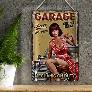 Blechschild Pinup 20x30cm Retro full Service mechanic Auto