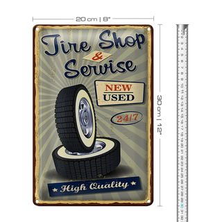 Blechschild Tire Shop 20x30cm Service 24/7 new used Retro