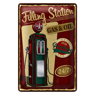 Blechschild Gasoline filling 20x30cm station gas 24/7 Retro