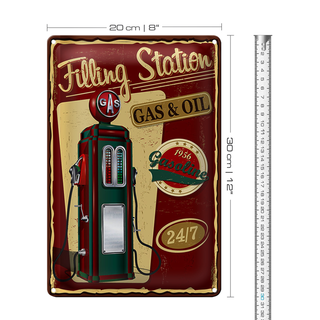 Blechschild Gasoline filling 20x30cm station gas 24/7 Retro