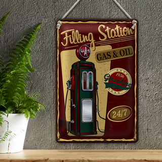 Blechschild Gasoline filling 20x30cm station gas 24/7 Retro