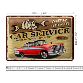 Blechschild Retro 30x20cm Car Service Auto repair 1972
