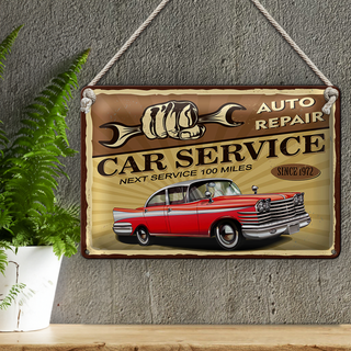 Blechschild Retro 30x20cm Car Service Auto repair 1972