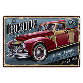 Blechschild Retro 30x20cm Auto Garage service parts open 24