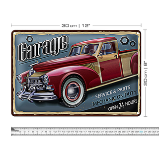 Blechschild Retro 30x20cm Auto Garage service parts open 24