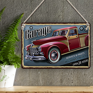 Blechschild Retro 30x20cm Auto Garage service parts open 24