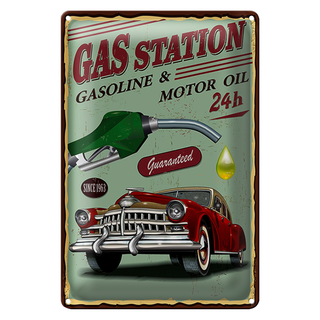 Blechschild Retro 20x30cm Gas Station gasoline motor oil 24