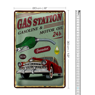 Blechschild Retro 20x30cm Gas Station gasoline motor oil 24