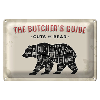 Blechschild Metzgerei 30x20cm cuts of Bear Fleisch