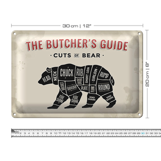 Blechschild Metzgerei 30x20cm cuts of Bear Fleisch