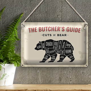 Blechschild Metzgerei 30x20cm cuts of Bear Fleisch