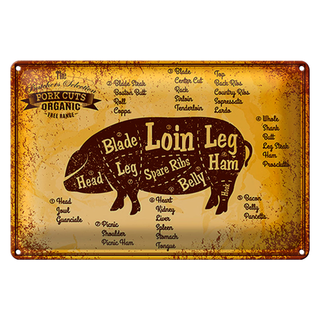 Blechschild Metzgerei 30x20cm Fleisch Pork cuts organic