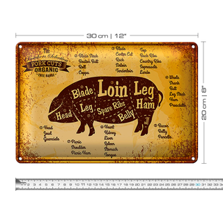 Blechschild Metzgerei 30x20cm Fleisch Pork cuts organic