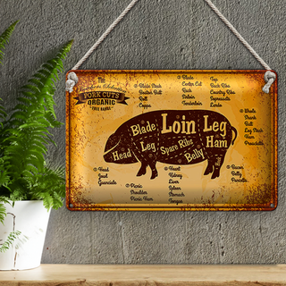 Blechschild Metzgerei 30x20cm Fleisch Pork cuts organic