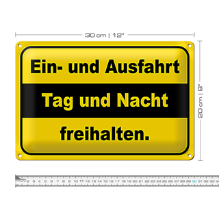 Blechschild Hinweis 30x20cm Ausfahrt Tag Nacht freihalten