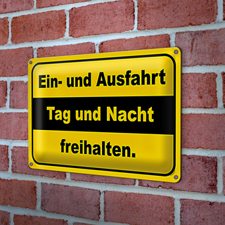 Blechschild Hinweis 30x20cm Ausfahrt Tag Nacht freihalten
