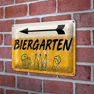Blechschild 30x20cm Biergarten links Bier