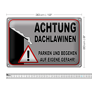 Blechschild 30x20cm Achtung Dachlawinen Gefahr Warnschild