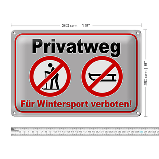 Blechschild Privatweg 30x20cm für Wintersport verboten