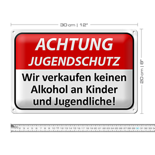 Blechschild Achtung 30x20cm Jugendschutz keinen