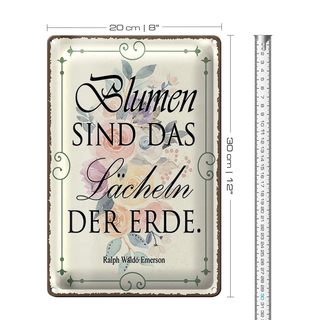 Blechschild Spruch 20x30cm Blumen sind das Lächeln der Erde weißes Schild