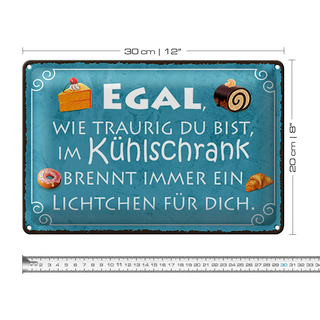 Blechschild Spruch 30x20cm traurig im Kühlschrank Lichtchen