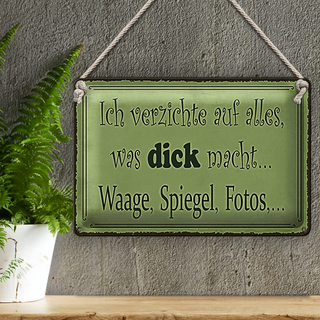 Blechschild Spruch 30x20cm ich verzichte Waage Spiegel Foto